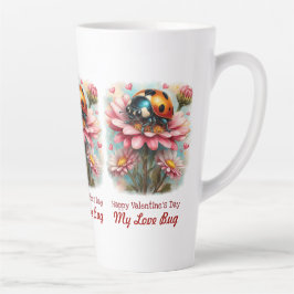 Caneca De Café Latte Besouro do Amor no Dia dos Namorados em Rosa Flora