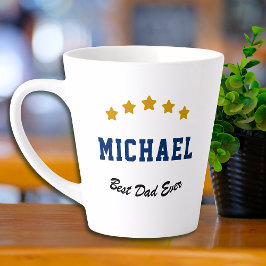 Caneca De Café Latte Best Dad Ever Custom Text Gold Stars Personalized