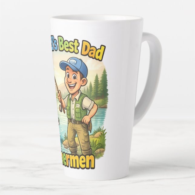 Caneca De Café Latte Best Dad Fisherman by the Lake Funny Gift Idea (Ângulo direito)