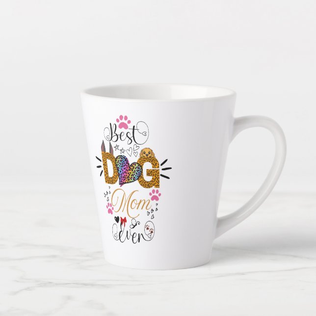 Caneca De Café Latte Best Dog Mom Ever Shirt – Leopard Print dog Mom  (Direita)