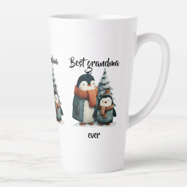 Caneca De Café Latte Best Grandma Ever Winter Penguins (Direita)