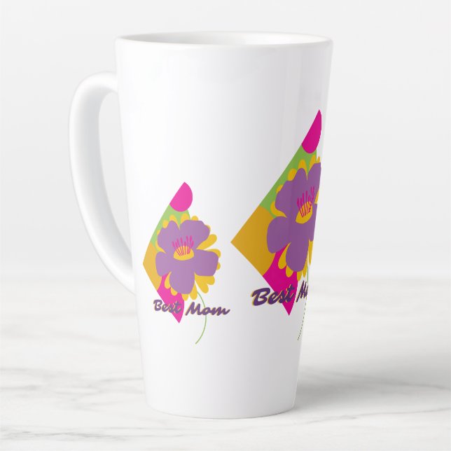 Caneca De Café Latte Best Mom Colourful Trendy Design (Ângulo esquerdo)
