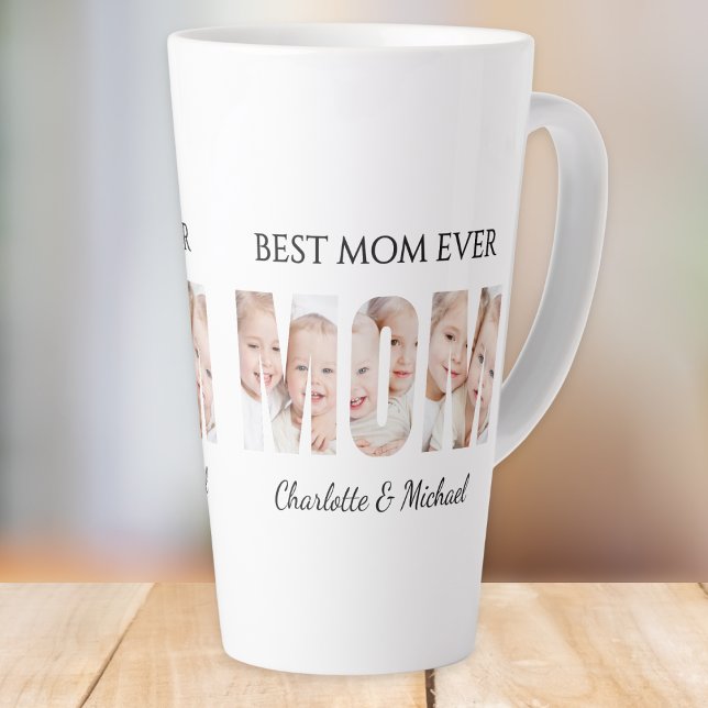 Caneca De Café Latte Best Mom Ever 3 Photos Cutout Letters (Criador carregado)