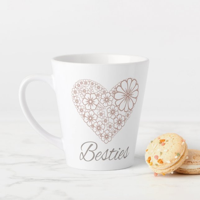 Caneca De Café Latte Besties Floral Heart Friendship Gift (In Situ)