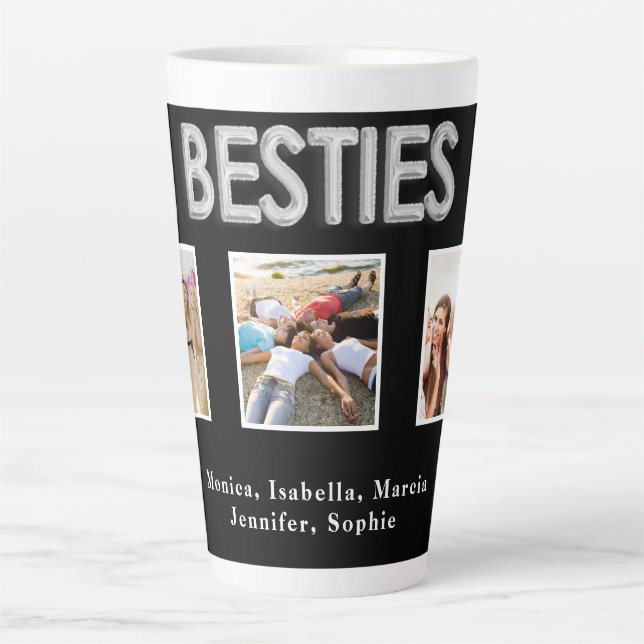 Caneca De Café Latte Besties Melhores amigos Nomes de Fotos em prata pr (Frente)
