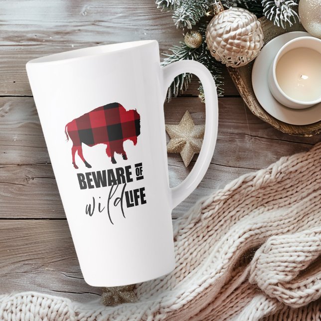Caneca De Café Latte Beware Wild Life Buffalo, Xadrez ID669 (Criador carregado)
