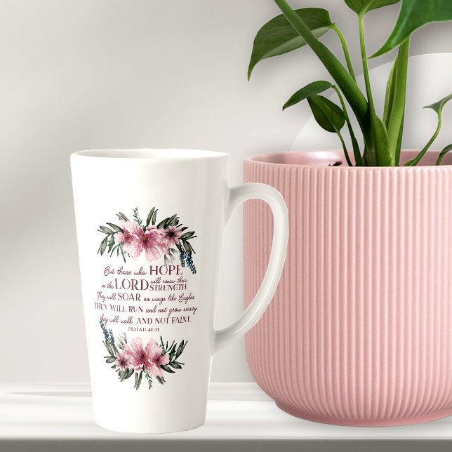 Caneca De Café Latte Bíblia Cristã Verse Isaiah 40 Floral Rosa (Criador carregado)