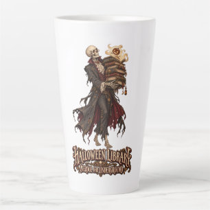 Caneca De Café Latte Biblioteca de Halloween Atrasada e Subterrânea