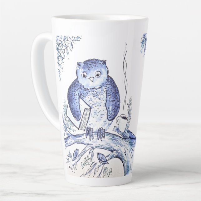 Caneca De Café Latte Biblioteca Owl (Ângulo esquerdo)