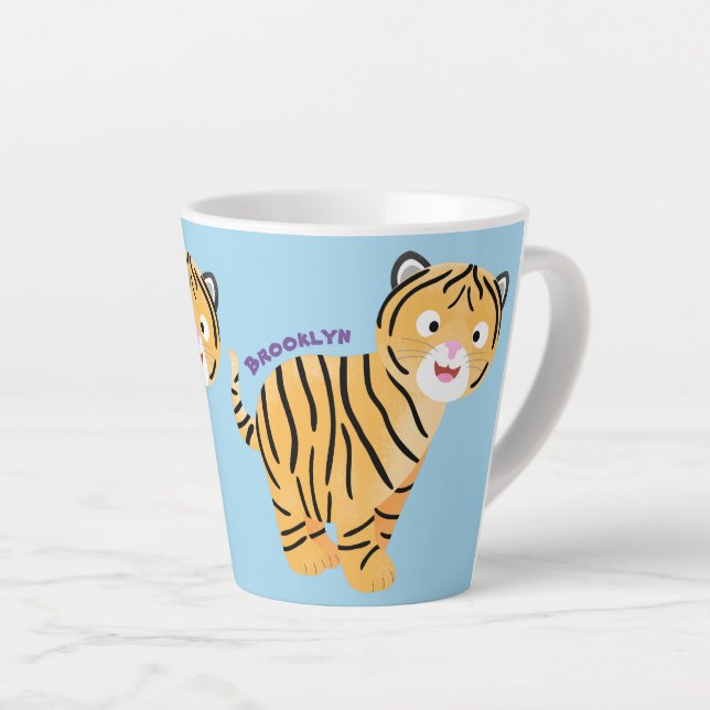 Caneca De Café Latte Bicho de tigre feliz e bonito (Ângulo direito)