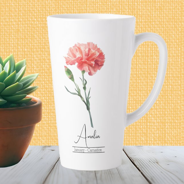 Caneca De Café Latte Bicho Mês Flor Janeiro Carnação Latte Mug (Criador carregado)