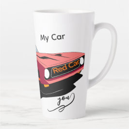 Caneca De Café Latte Big Red Car Latte Mug – Custom Text Car Lover