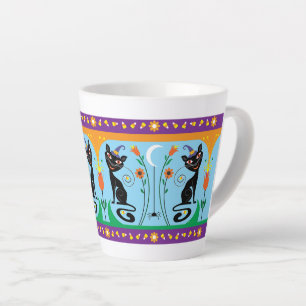 Caneca De Café Latte Bigodes Doces e Flores Assustadoras