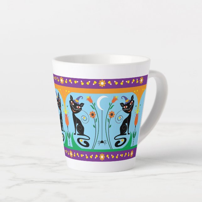 Caneca De Café Latte Bigodes Doces e Flores Assustadoras (Ângulo direito)