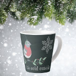 Caneca De Café Latte Bird Sweater Snowflakes Its Cold Outside<br><div class="desc">A latte coffee mug with a chalkboard background and the phrase,  Baby it's cold outside. A bird in a red sweater on green branches with a white snowflake.</div>
