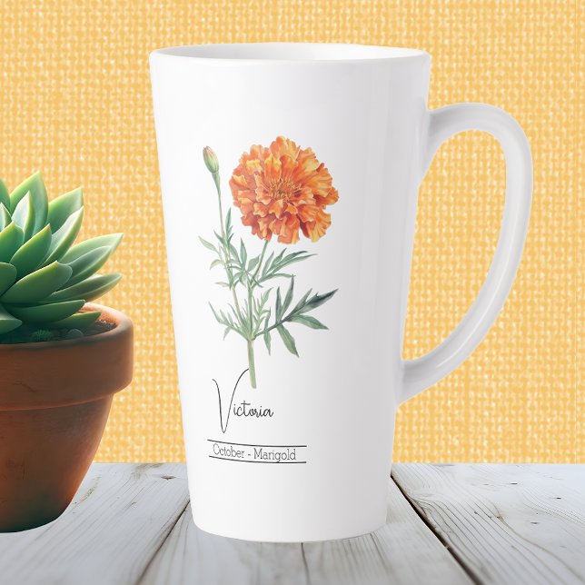 Caneca De Café Latte Birth Month Flower outubro Marigold (Criador carregado)