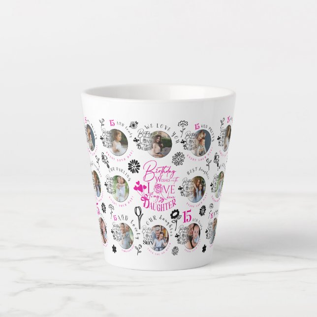 Caneca De Café Latte  Birthday Photo Collage For Daughters (Frente)