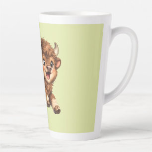 Caneca De Café Latte Bisão Adorável Correndo Alegremente com um Sorriso