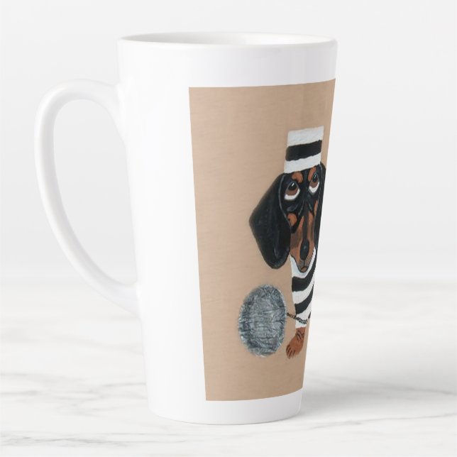 Caneca De Café Latte Black and Brown Dachshund Treat Thief Jailbird (Esquerda)