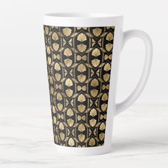 Caneca De Café Latte  Black and Rose Gold Art Deco Large Latte Mug (Direita)