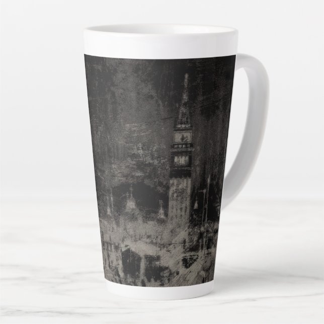 Caneca De Café Latte Black and Taupe Distress Skyline Veneice Itália (Ângulo direito)
