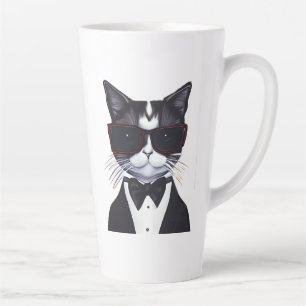 Caneca De Café Latte Black and White Cat in a Tuxedo and Arco Tie