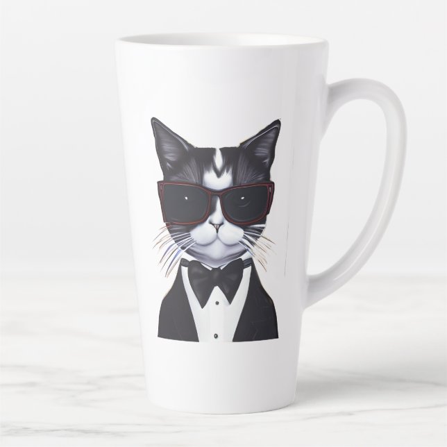 Caneca De Café Latte Black and White Cat in a Tuxedo and Arco Tie (Direita)