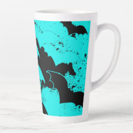 Caneca De Café Latte Black Bats In Flight Teal
