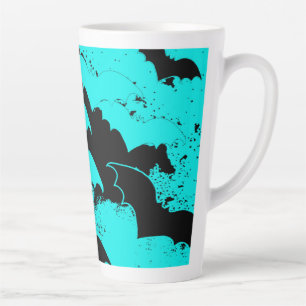 Caneca De Café Latte Black Bats In Flight Teal