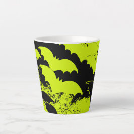 Caneca De Café Latte Black Bats In Flight Yellow