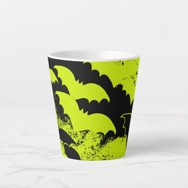 Caneca De Café Latte Black Bats In Flight Yellow (Frente)