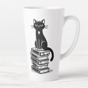 Caneca De Café Latte Black Cat and Books - Design minimalista