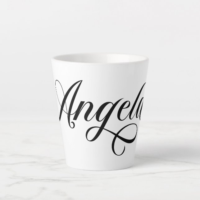 Caneca De Café Latte Black Elegant Lettering Angela (Frente)