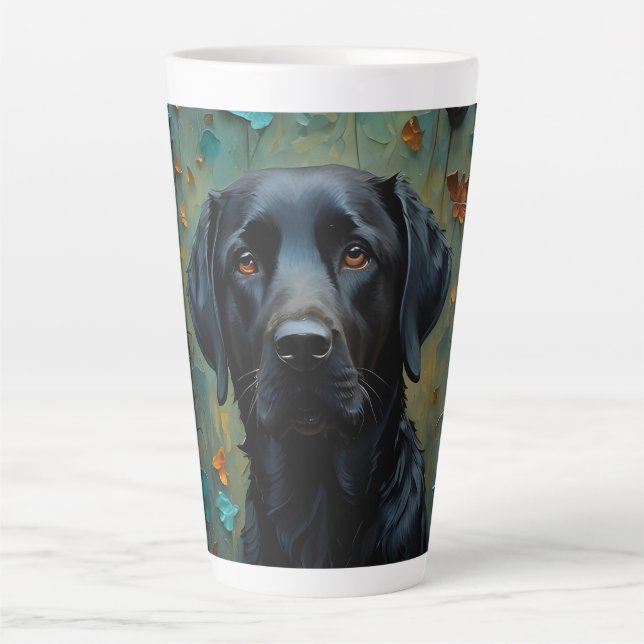 Caneca De Café Latte Black Labrador in Leaves (Frente)