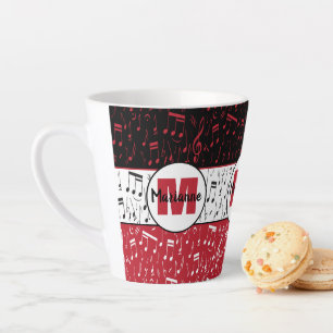 Caneca De Café Latte Black red e white music notes latino