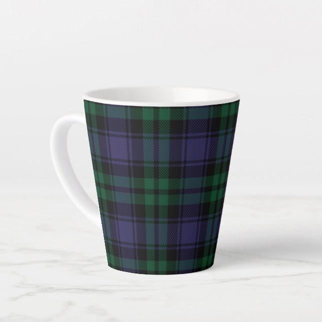 Caneca De Café Latte Black Watch Tartan, Xadrez (Ângulo esquerdo)