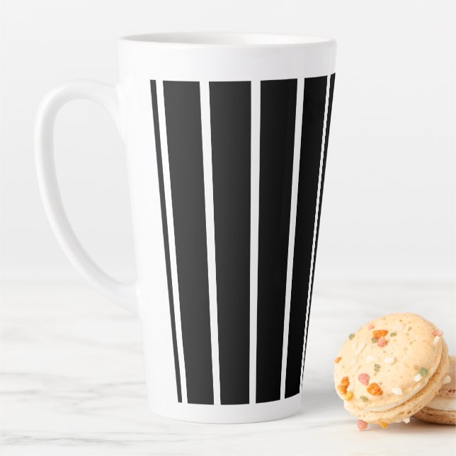 Caneca De Café Latte BlackWhite Lines Large Latte Mug (In Situ)