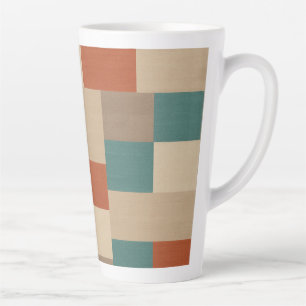 Caneca De Café Latte Blocos Geométricos Modernos em Azul Turquesa e Beg