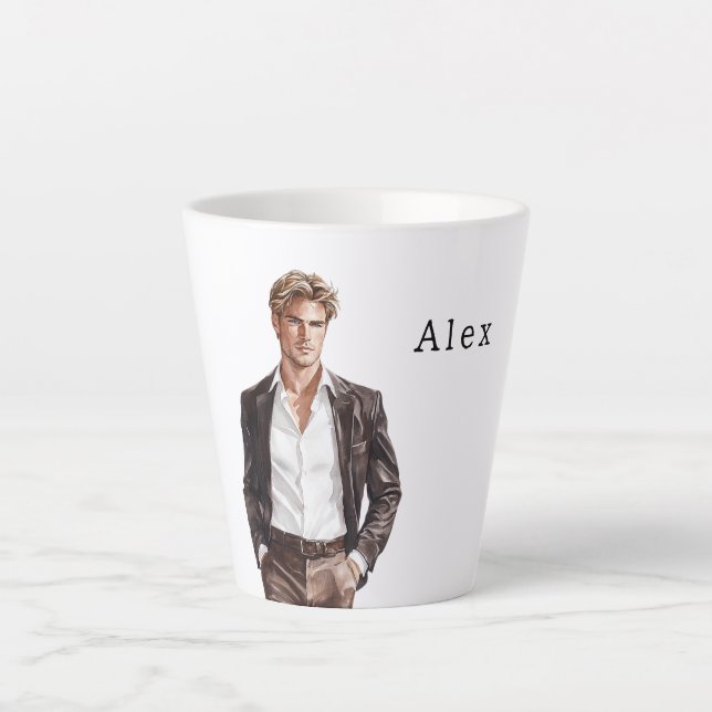 Caneca De Café Latte Blond Hair Man Brown Jacket (Frente)