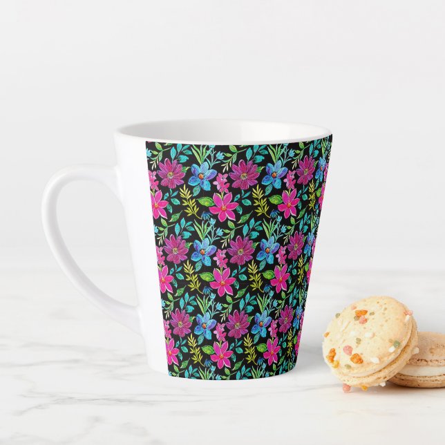 Caneca De Café Latte Blooming flower garden chic floral foliage (In Situ)