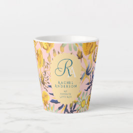 Caneca De Café Latte Blooming Mystical Floral Monogram Beige Latte Mug
