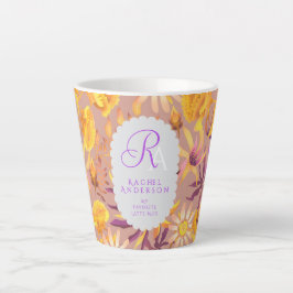 Caneca De Café Latte Blooming Mystical Floral Monogram Brown Latte Mug