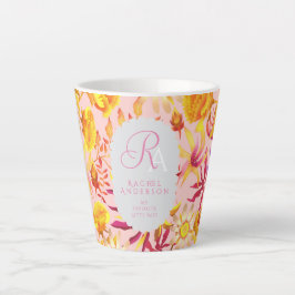 Caneca De Café Latte Blooming Mystical Floral Monogram Pink Latte Mug