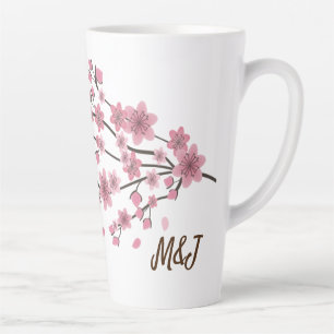 Caneca De Café Latte Blossom de Cereja Botânico Caindo Petais Ombré Art