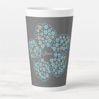 Caneca De Café Latte Blue Beige Floral Bloom – Dark Grey Botanical Mode