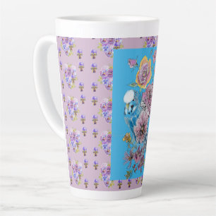 Caneca De Café Latte Blue Budgie Watercolor floral Damas Latte Mug