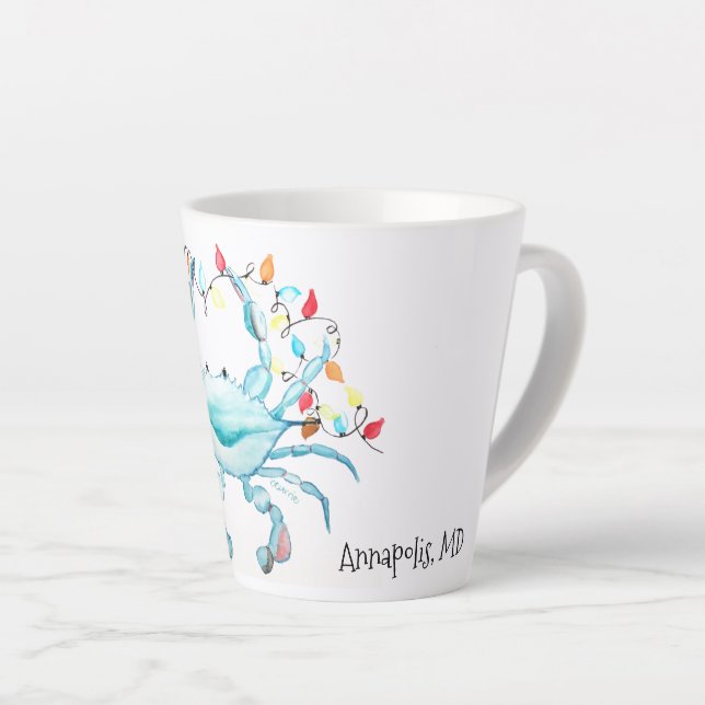 Caneca De Café Latte Blue Crab Christmas Mug (Ângulo direito)