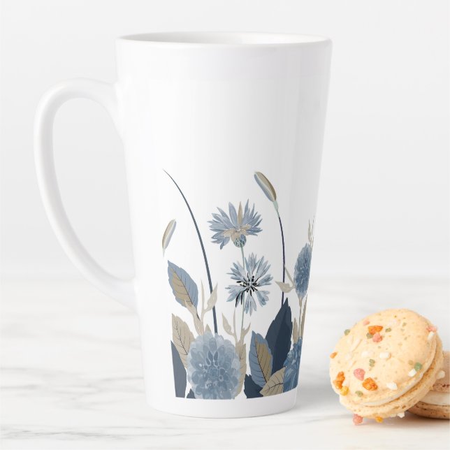 Caneca De Café Latte Blue Dahlias Cornflower (In Situ)