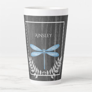 Caneca De Café Latte Blue Dragonfly Rustic Personalizado Latte Mug