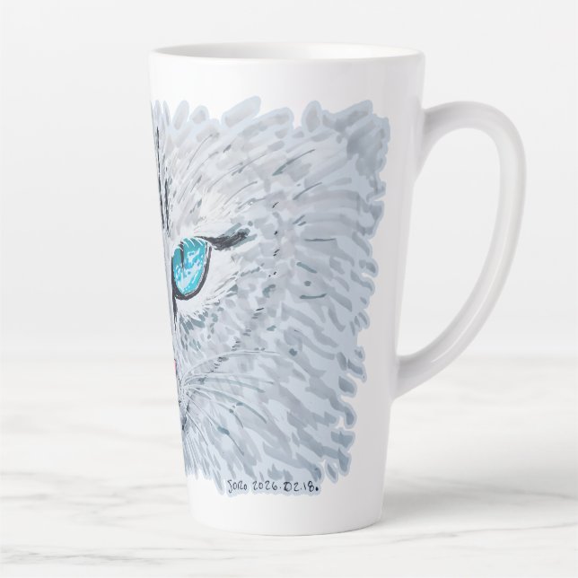Caneca De Café Latte Blue Eyed Fluffy Cat (Direita)